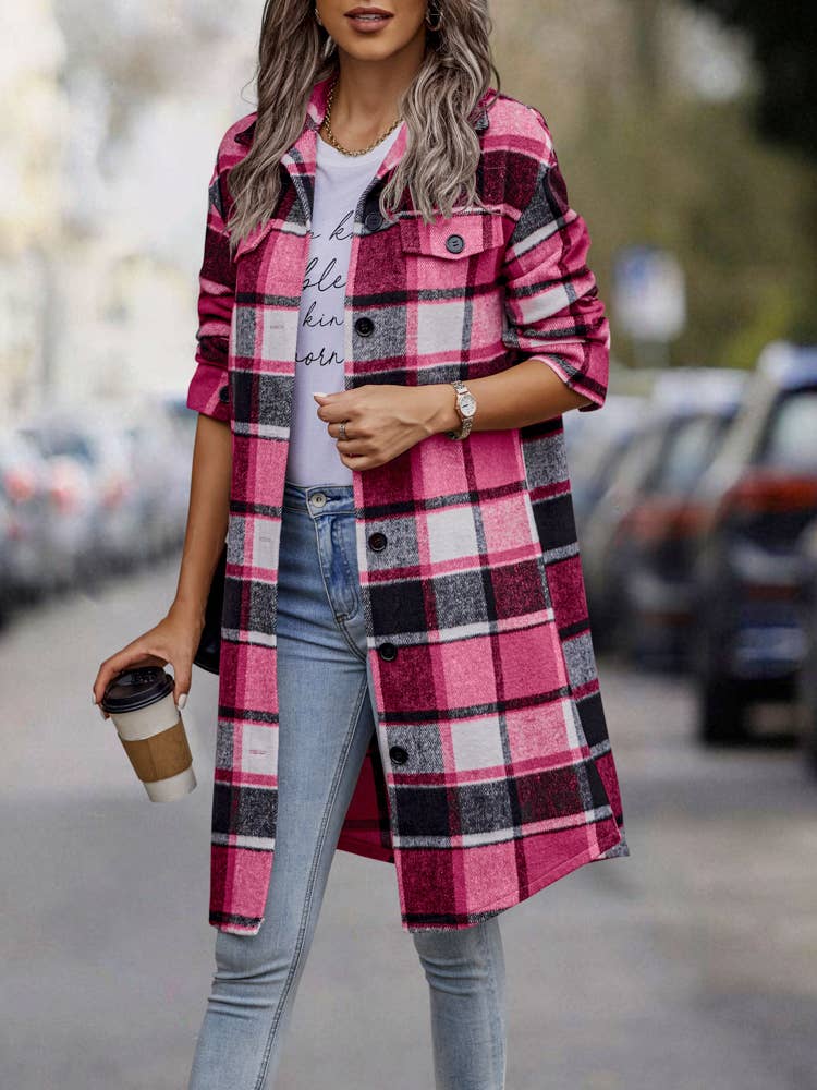 eLook - Wholesale Coat - Women's - SZ1-JK8211 Plaid Button Down Long Coat24