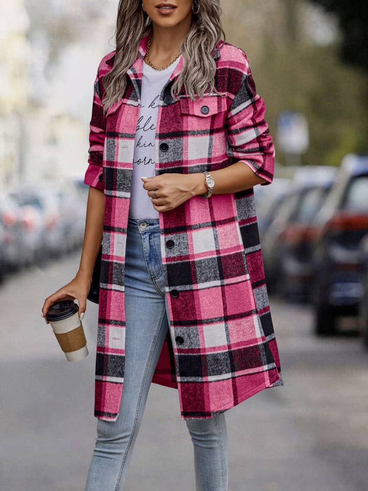 eLook - Vente Manteau – femme - Manteau long boutonné à carreaux SZ1-JK821124