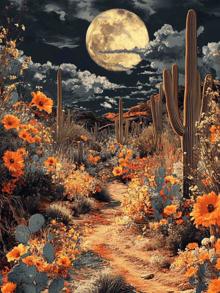 Fuldmåneørkennat - vestlige og sydvestlige kunsttryk - 8 ″ x10 ″ kunstværk til 11 ″ x14 ″ ramme for engroshandel hos Mowbi