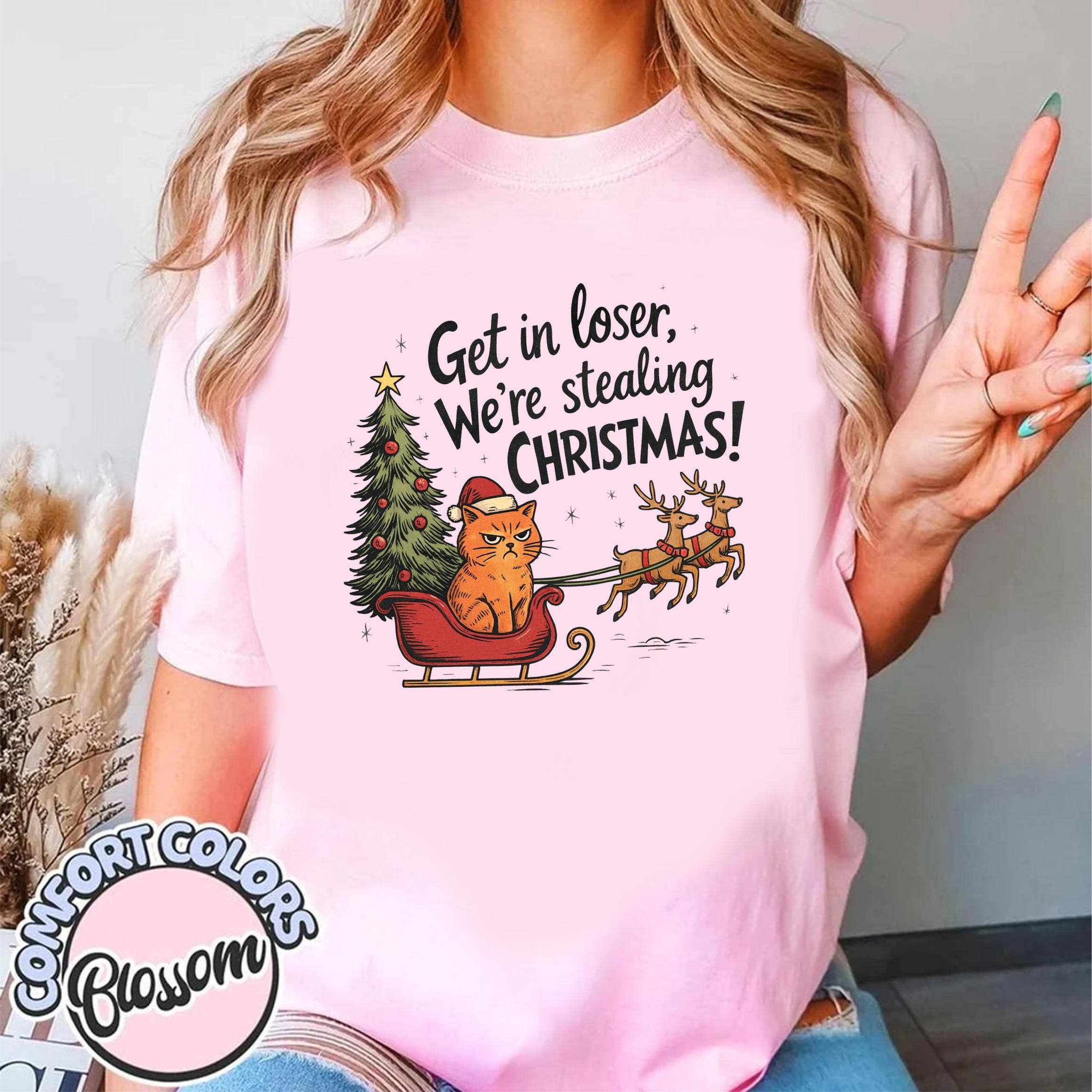 Glaime - Wholesale T-Shirt (Graphic) - Women's -  Get in Loser We're Stealing Christmas Shirt, Xmas Sweater4