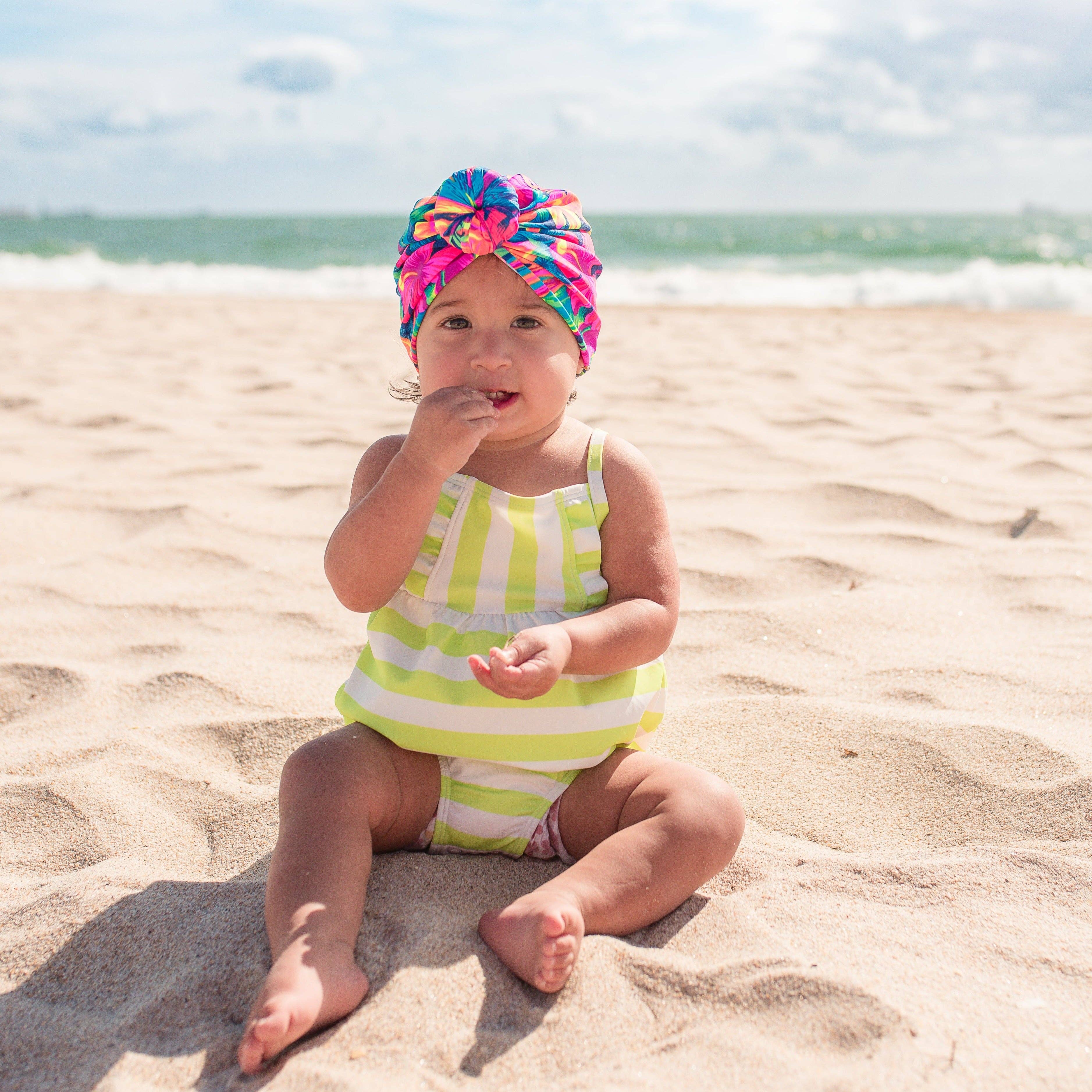Sweet Peas Co – Engroshandel Badehætte - Børn og baby – Tropisk Brise Knude Turban2