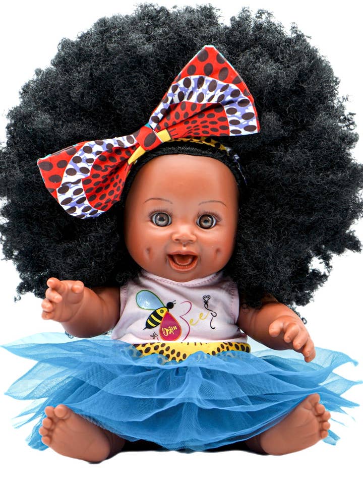 Poupée noire Fro Zizzy Bee aux cheveux bouclés naturels pour la vente par Orijin Bees