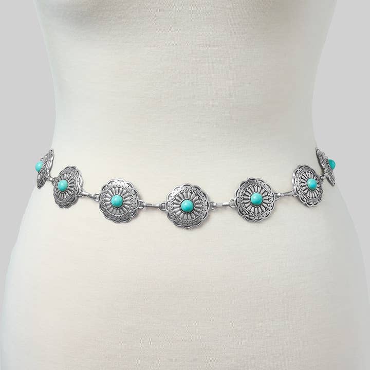 FLORAL SQUASH BLOSSOM LINK CHAIN BELT WITH TQ for wholesale by Girly