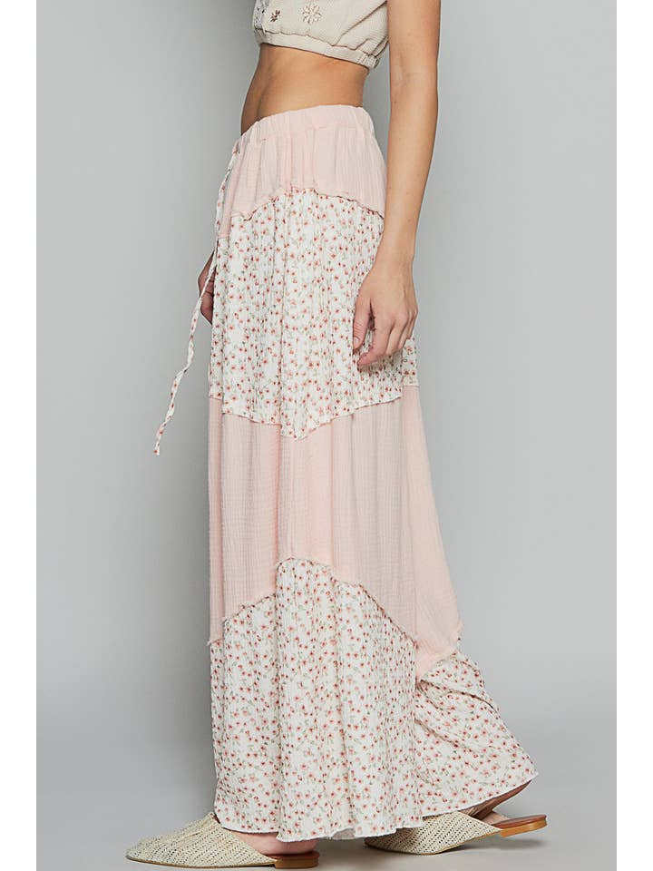 Pol Clothing - Wholesale Pants - Women's - Contrast Floral Double Gauze Woven Print Pants12