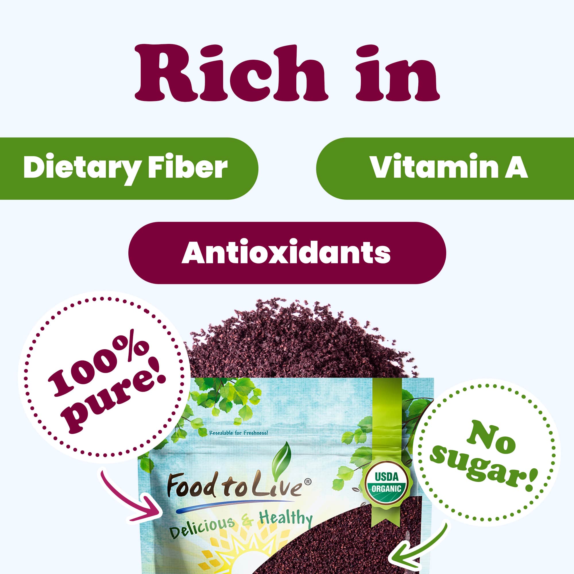 Food To Live - Wholesale Protein/Superfood Powder - Organic Acai Berry Powder –Non-GMO,Kosher, Raw,Freeze-Dried4