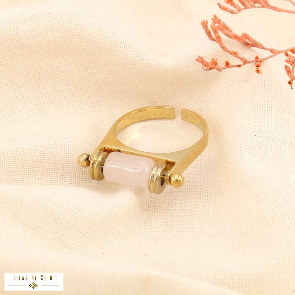 Lilas de Seine - Wholesale Band/Stacked Ring - Large steel talisman ethnic stone tube ring 04235504