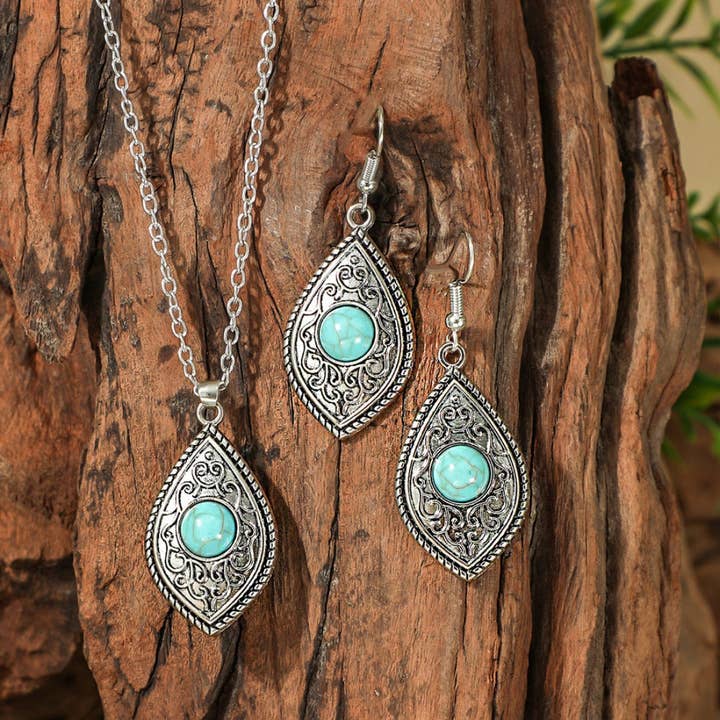 Magia Design - Wholesale Sieradenset - Set van ketting en oorbel in Boheems turkoois3
