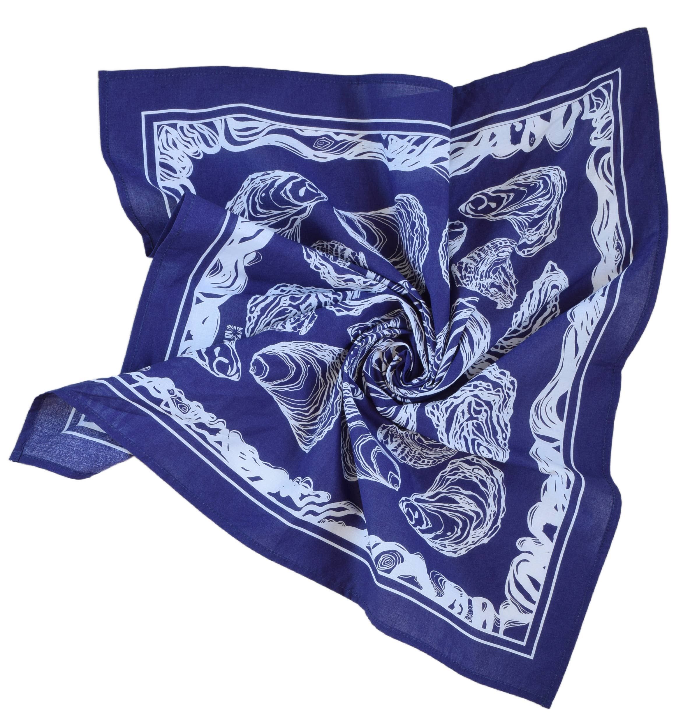 Hearth and Harrow - Wholesale Bandana - Unisex - Oyster Bandana - 100% Cotton - Hand Printed - Royal Blue6