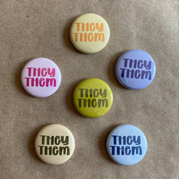 Pronoun pin back button for wholesale by AnneArchy