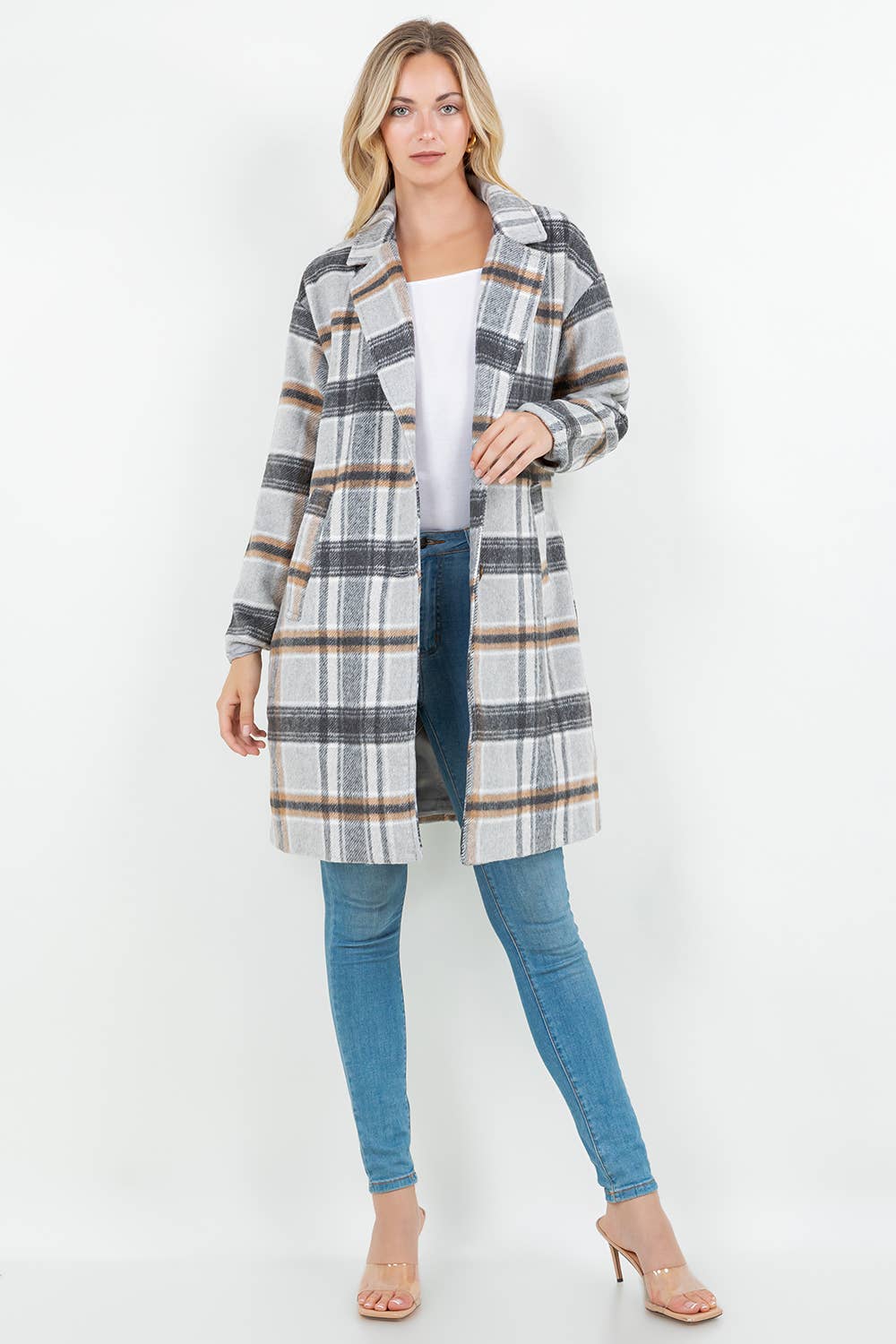 Veracci - Wholesale Coat - Women's - Relaxed Fit Wooly Paid Duster Jacket - Coat5