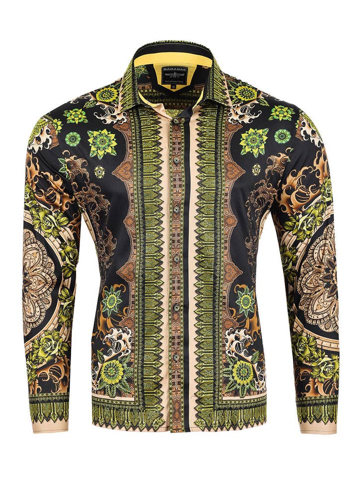 BARABAS - Wholesale Button Down Shirt - Men's - Men's Rhinestone Floral Print Long Sleeve Shirts 3SPR413