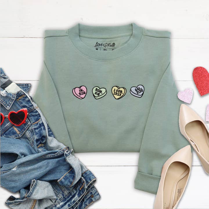 Candy Hearts Embroidered Crewneck Sweatshirt for wholesale by Love in Faith