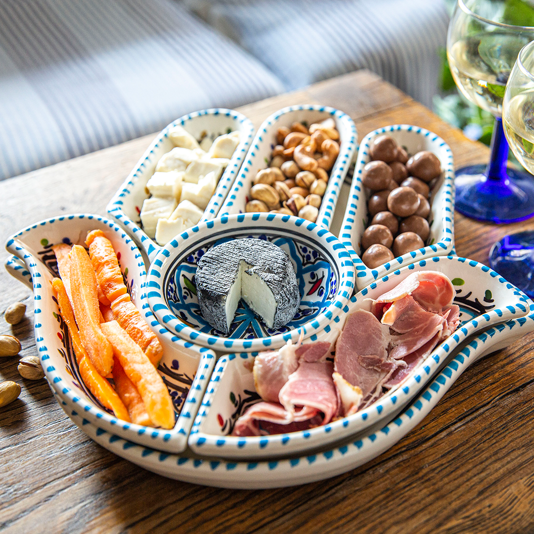 Kamsah - Wholesale Serving Plate - Handmade Turquoise Hamsa Ceramic Dipping & Serving Set7