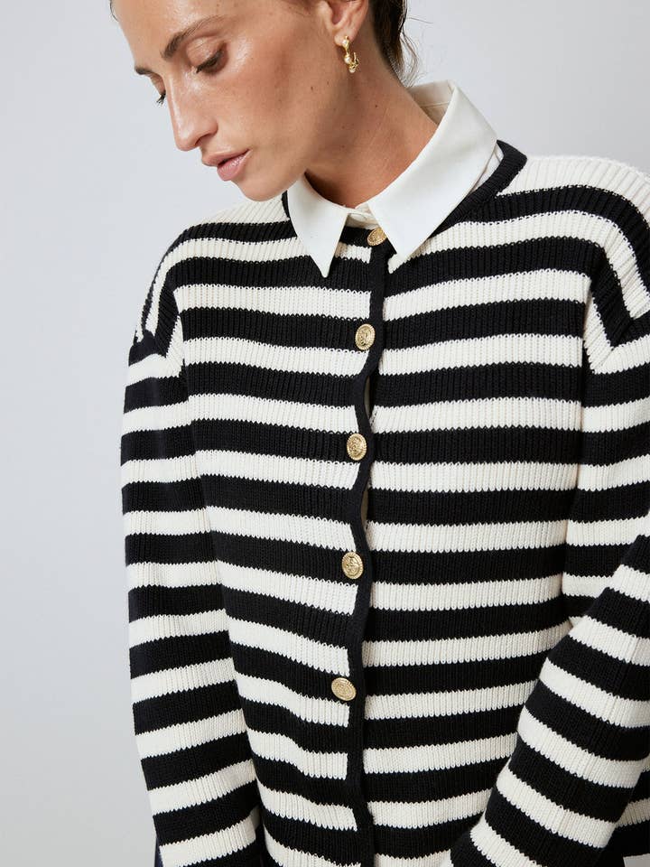 GOLD BUTTON STRIPED KNIT CARDIGAN for wholesale by Touché Privé