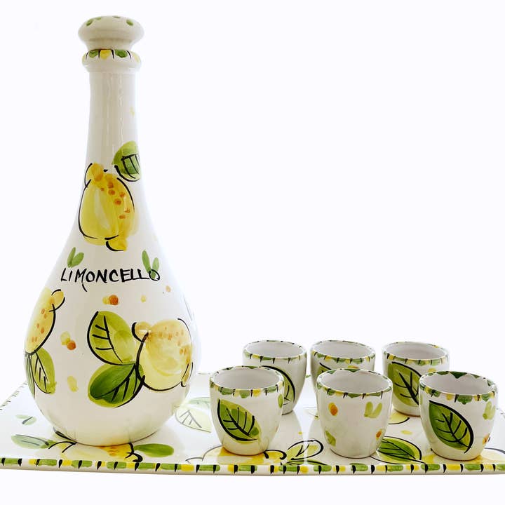 Abbiamo Tutto - Wholesale Serving Tray - 8 piece hand painted Limoncello set - Lemon Retro