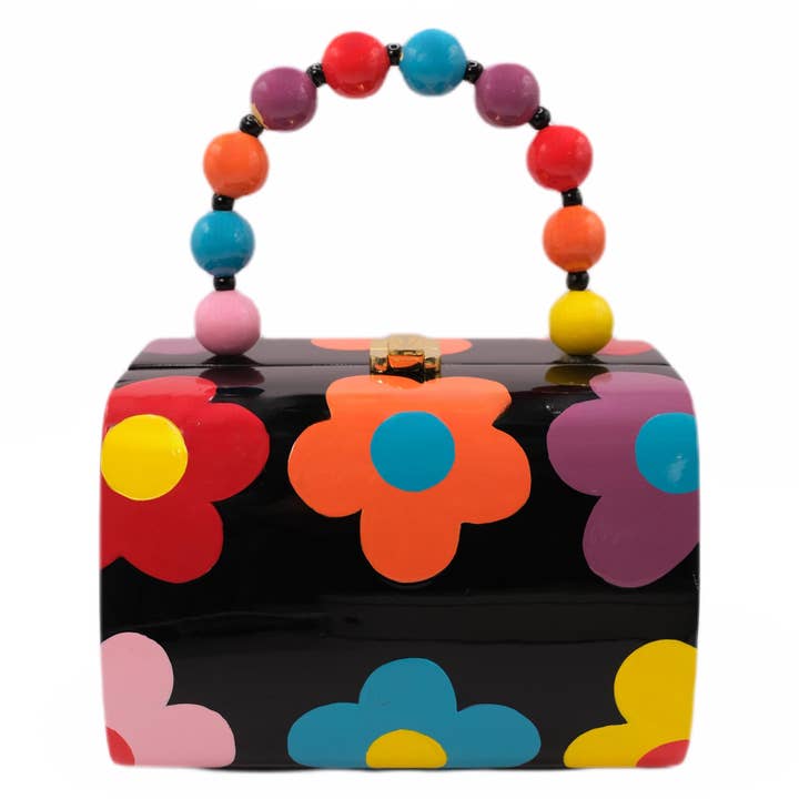 Borsa in legno di acacia artigianale e colorata Polyanna per la vendita all'ingrosso da parte di Timmy Woods Beverly Hills