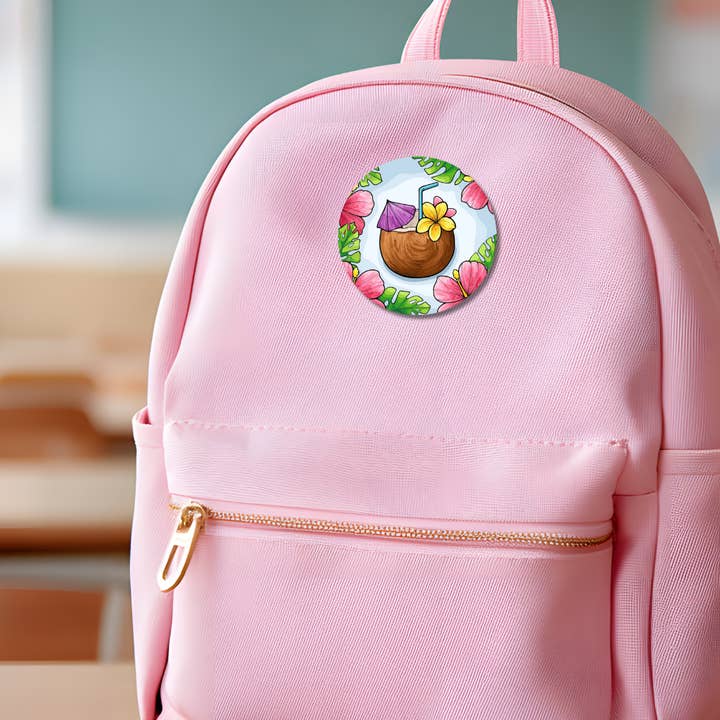 Tropical Coconut Button Pin for wholesale by Hikaru Tara Art Arst & Craft Gift Shop