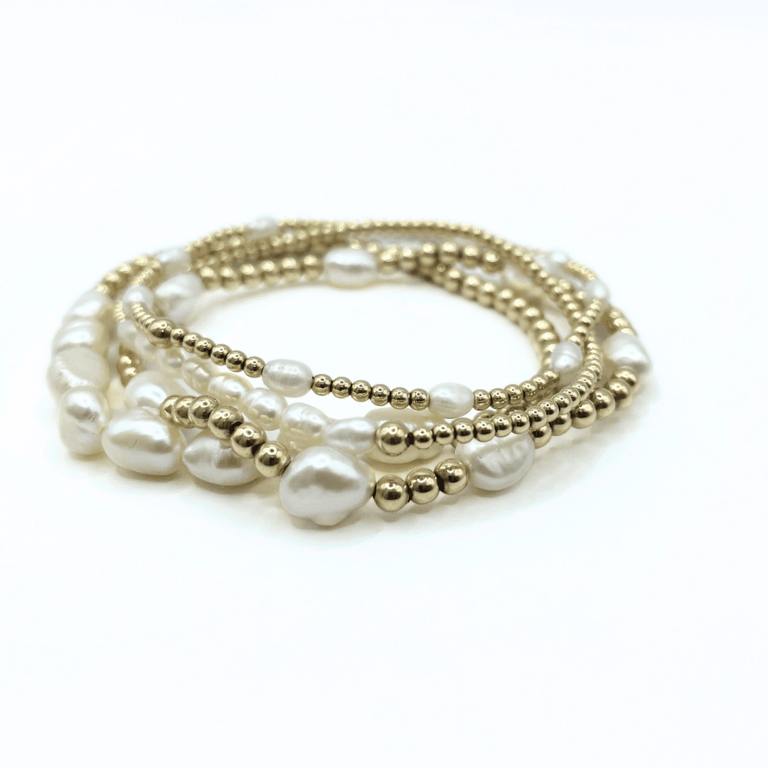 erin gray - Wholesale Beaded Bracelet - Baroque Patterned Pearl Bracelet in 14k Gold-Filled2