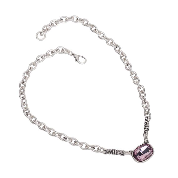 Chanour - Wholesale Choker/Collar - Handmade Sweet Pink Crystal Pewter Necklace - 39242