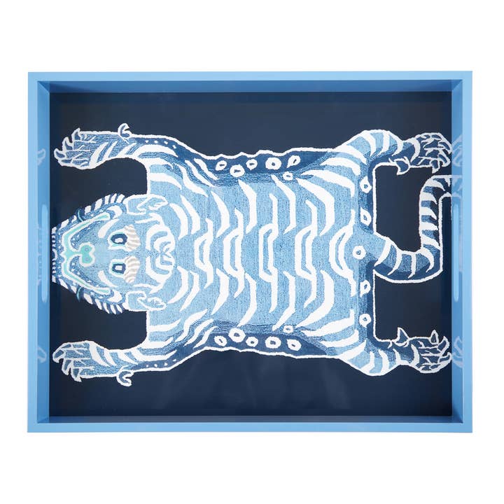Tiger Rectangular Lacquer Tray – Marine for wholesale by Siren Song