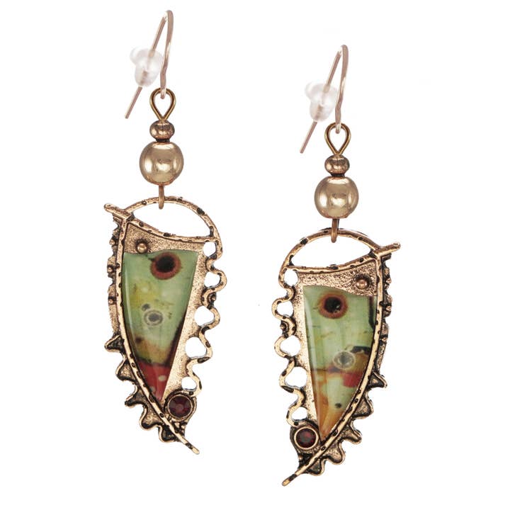 Rose Gold & Green Abstract Earrings, Rose Gold Ear Wires for wholesale by Jewelry by Dawn