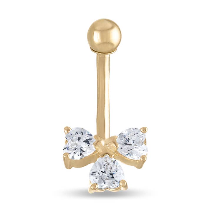 Zahav Jewelry - Wholesale Belly Ring - 14kt Solid Gold Triple CZ Dangle Belly Button Ring0