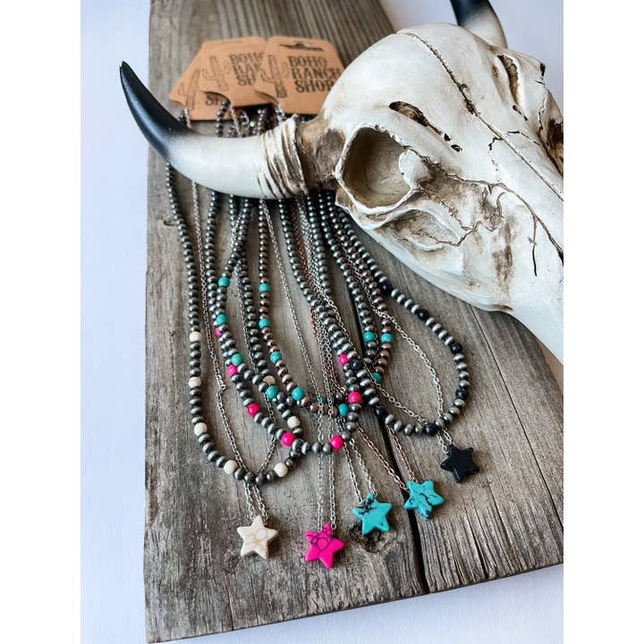 Boho Ranch Shop - Wholesale Pendant/Charm Necklace - Star Layered Choker Necklace Western Pendant Necklace Choker