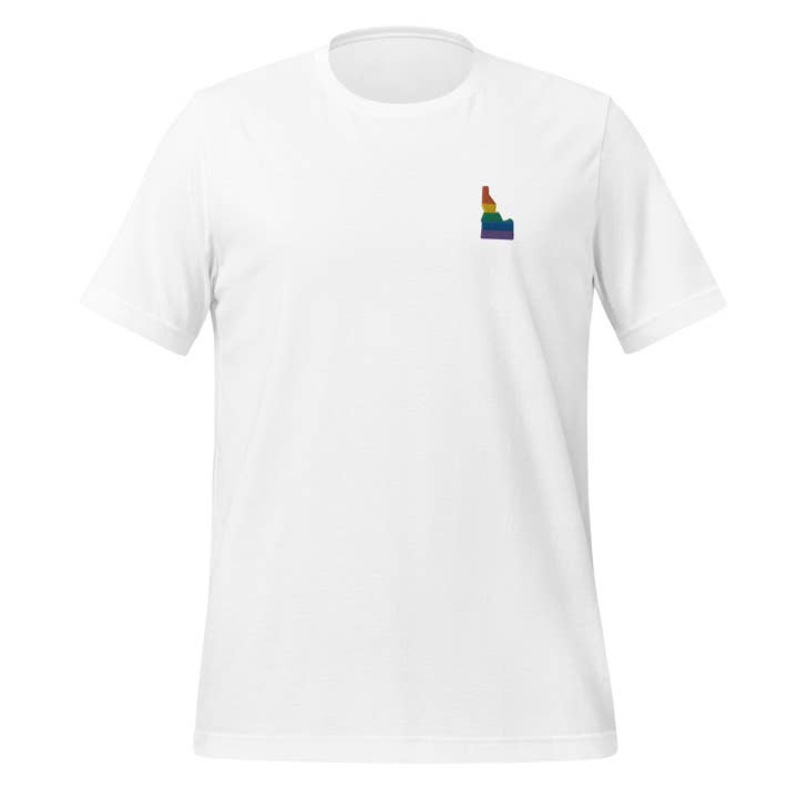 Idaho Rainbow Embroidered Unisex T-Shirt for wholesale by Gay Pride Apparel