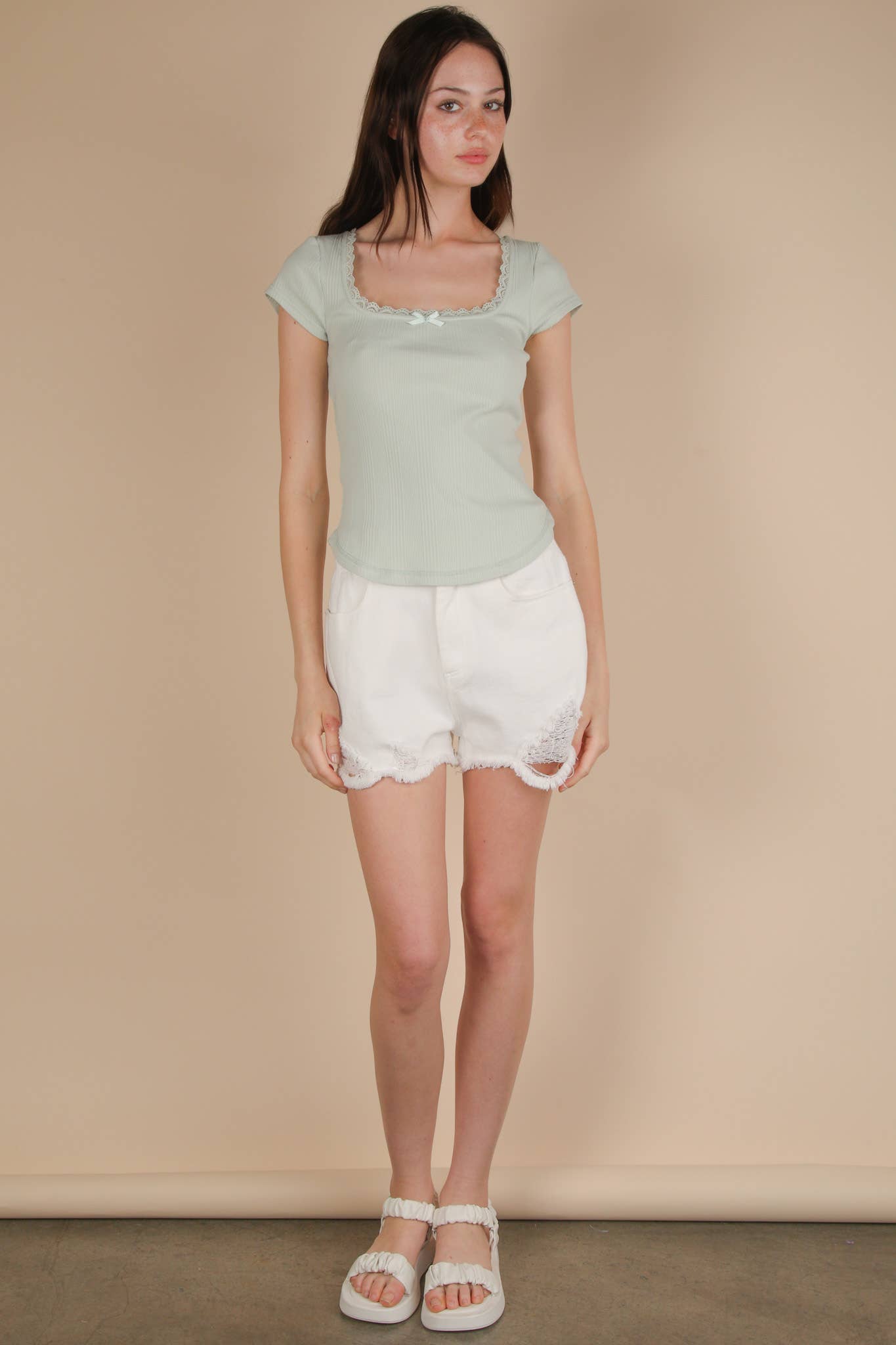 VERY J - Vente Haut en maille – femme - NT12169-Haut en maille côtelée avec dentelle et nœud9