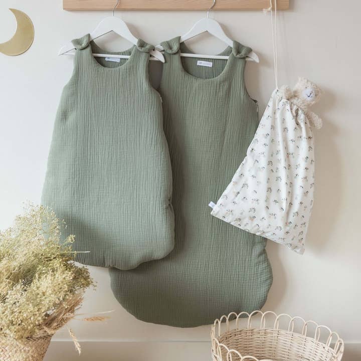 Sage Green Cotton Muslin Sleeping Bag TOG 2 for wholesale by Cocoeko