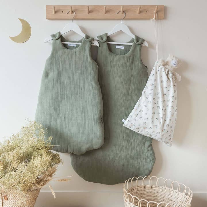 Sage Green Cotton Muslin Sleeping Bag TOG 2 for wholesale by Cocoeko