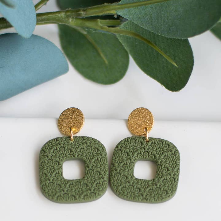Olive Textured Square Dangles for wholesale by Blushes and Neutrals