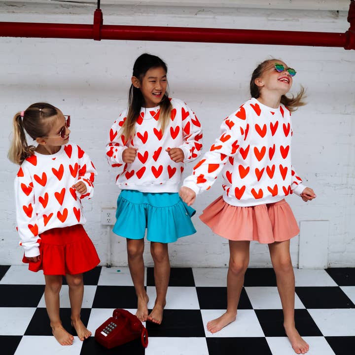 HEARTS ALL OVER | oversized drop shoulder pullover | KIDS for wholesale by Minimalist Folk Co.