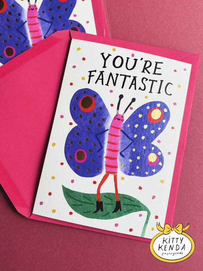 Fantastic Butterfly Foiled Greeting Card for wholesale by Kitty Kenda Papergoods