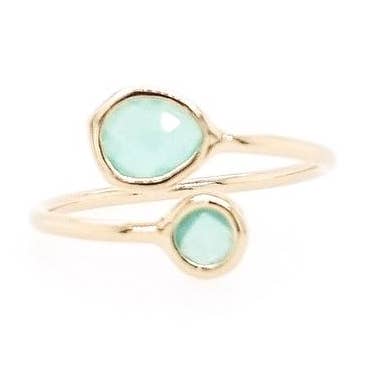 Anneau réglable en verre encadré - Or menthe pour la vente par The Beaded Wire Designs