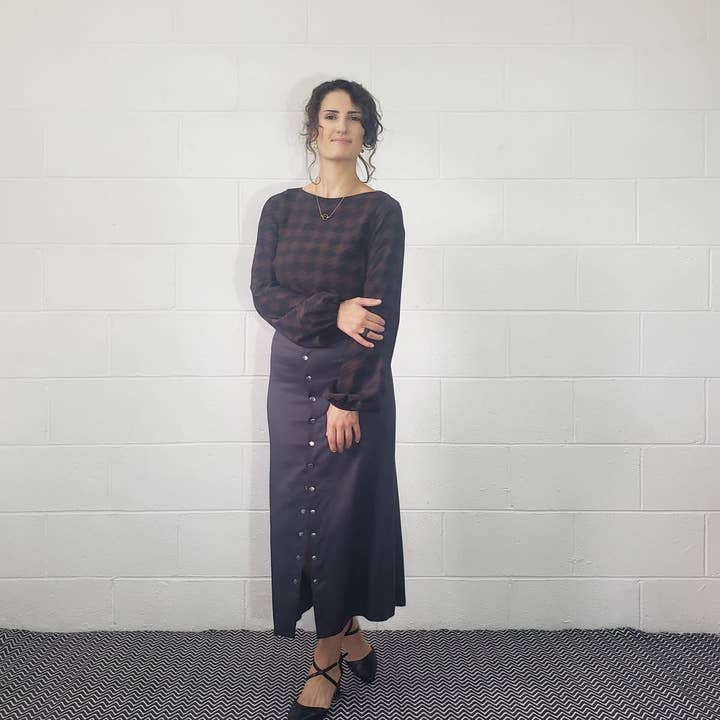 Bamboo silk popper skirt for wholesale by OUT OF SYNC UK