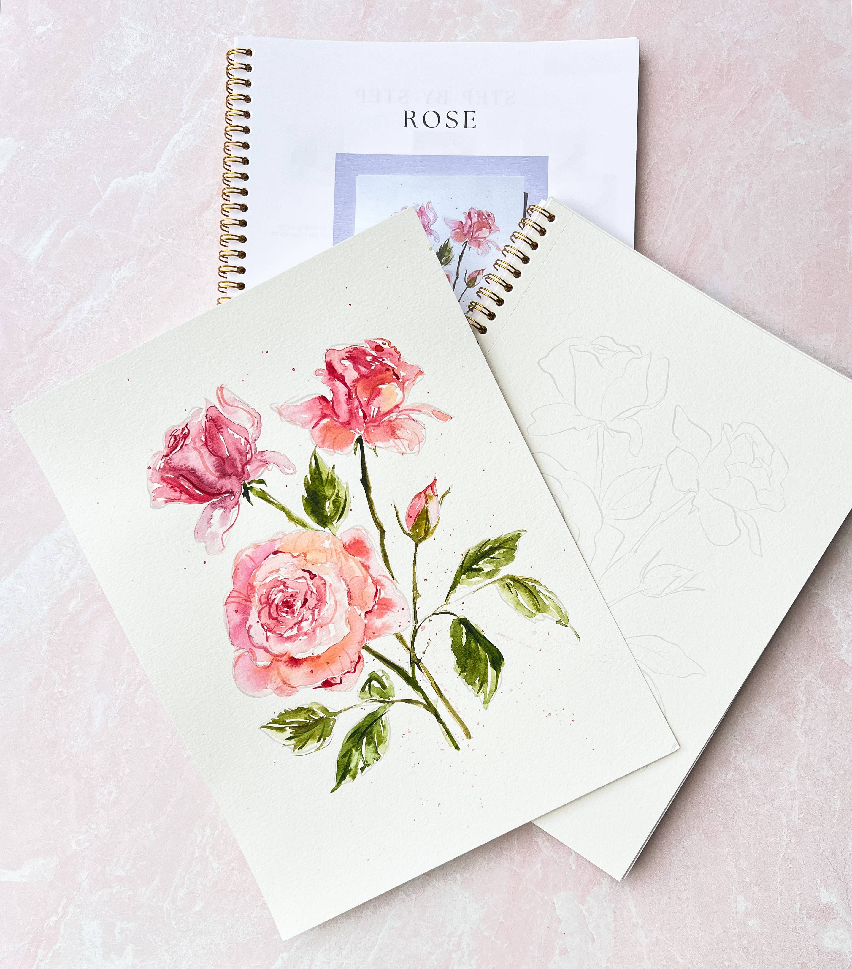 Jean Choe Art & Design - Wholesale Sketchbook/Sketchpad - Watercoloring Book. Watercolor Workbook - Outlined Flowers.7