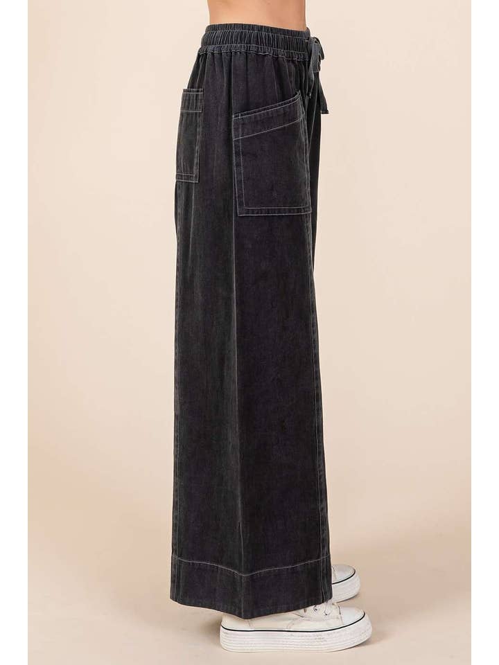 mittoshop - Wholesale Pants - Women's - MINERAL WASH WIDE LEG ELASTIC WAIST TWILL PANTS23