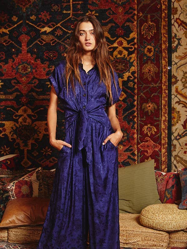 IR5179 UDSALG I OUTLET Buksedragt med vide ben i jacquardvævning for engroshandel hos BUCKETLIST OUTLET