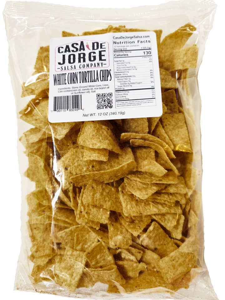 White Corn Tortilla Chips for wholesale by Casa De Jorge Salsa