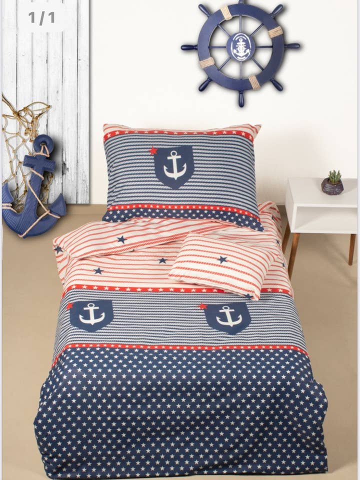 Juego de sábanas de 3 piezas Navy Anchor Cover para venta al por mayor de SannasDecor