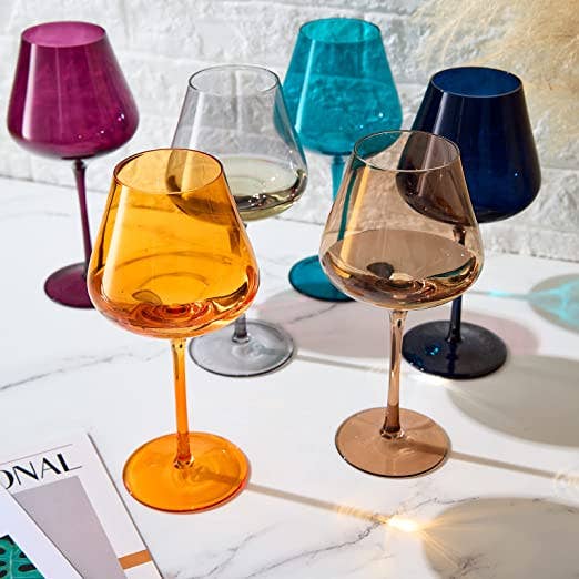 The Wine Savant /  Khen Glassware - Wholesale Wine Glass - Jewel Colored Crystal Wine Glass Set of 63