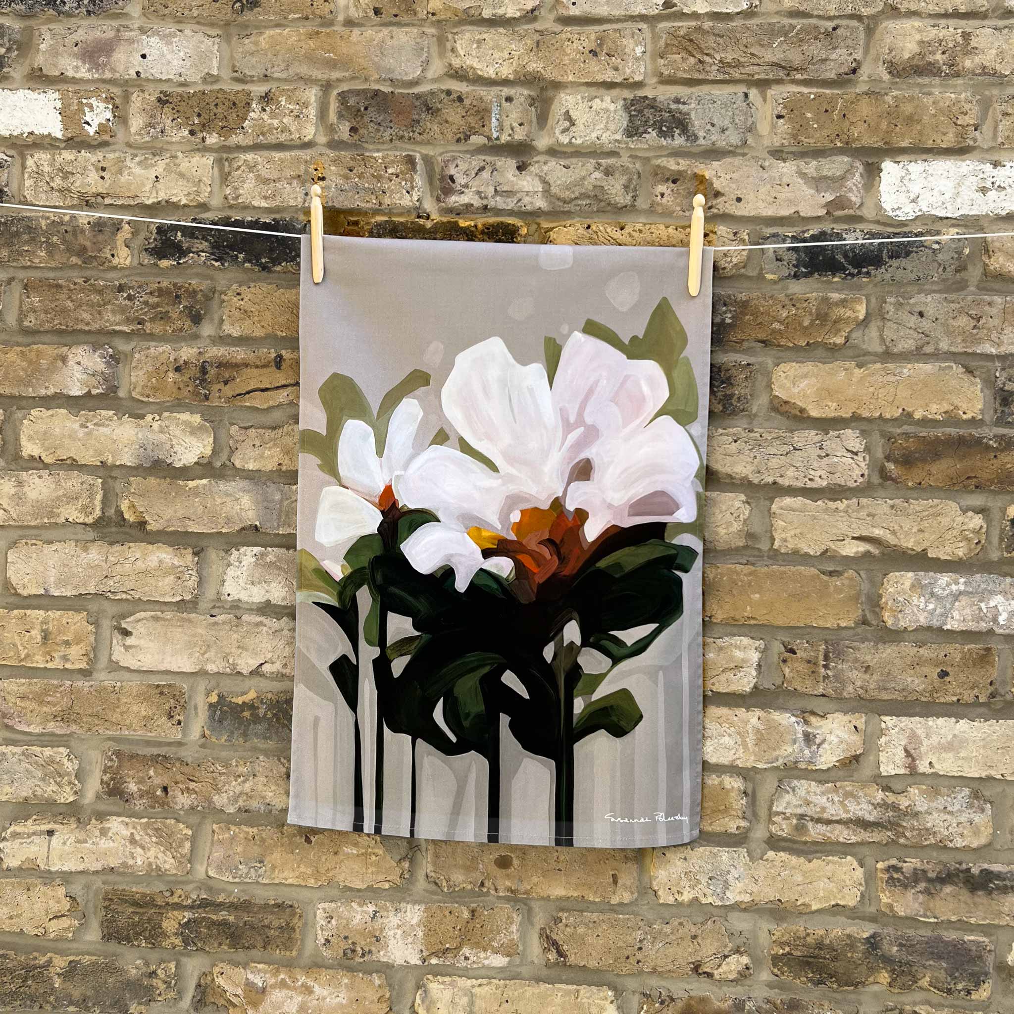 Susannah Bleasby Art - Vendita all'ingrosso Strofinacci - Canovaccio da cucina in cotone beige con stampa floreale