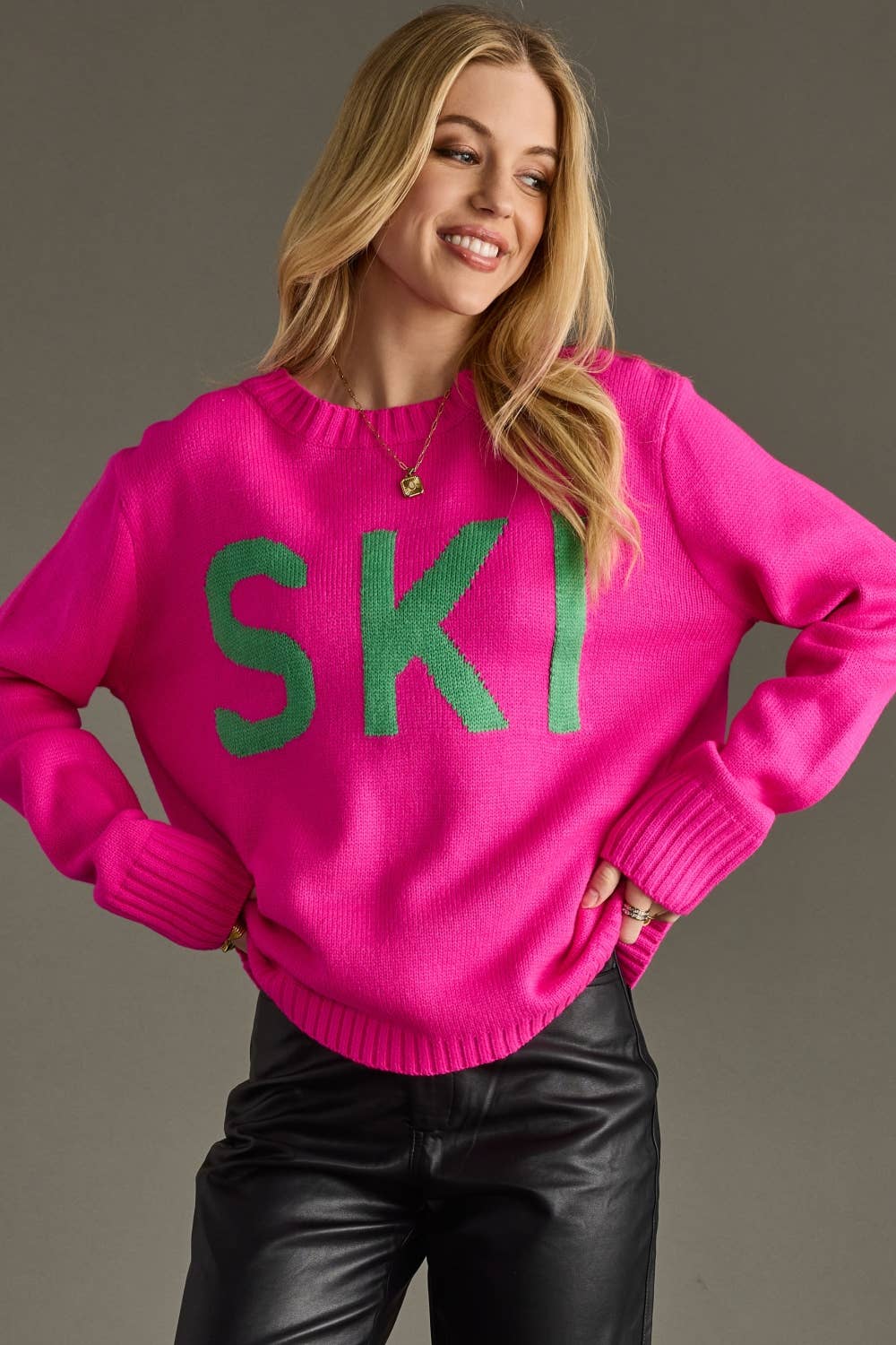 Panache Apparel Co. - Wholesale Knit Sweater - Women's - Bright Pink Ski Sweater1