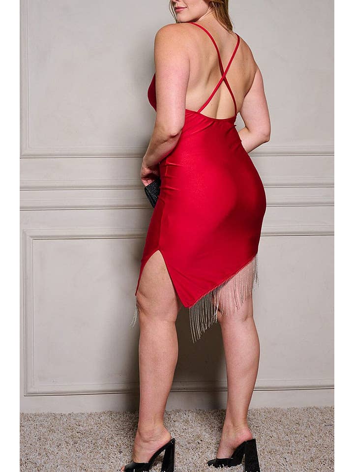 ROUSSEAU – Engroshandel Kjole - Dame – PLUS SIZE BODYCON KJOLE MED HØJ LAV FRYNSER MED ÅBEN RYG
