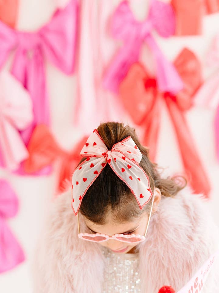 Red Heart Flocked Oversized Bow for wholesale by Evie Pearl Handmade LLC