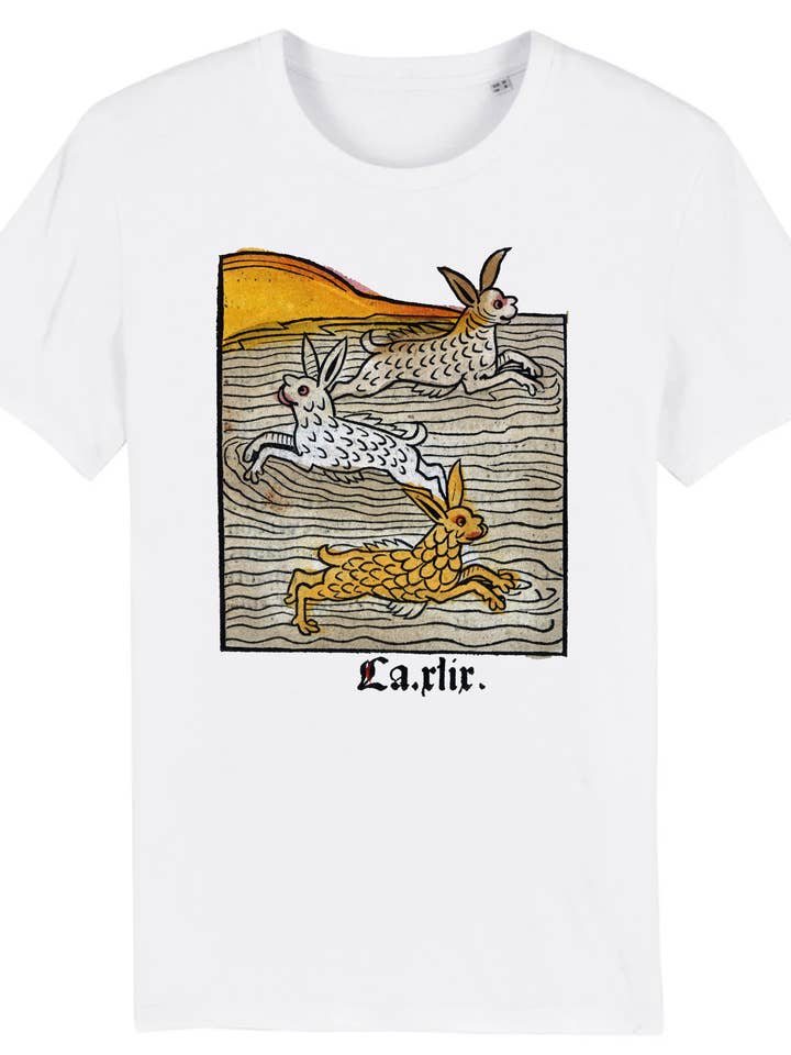Three Hares Swimming, 1547 - T-shirt i ekologisk bomull för wholesale av Flashback Shop