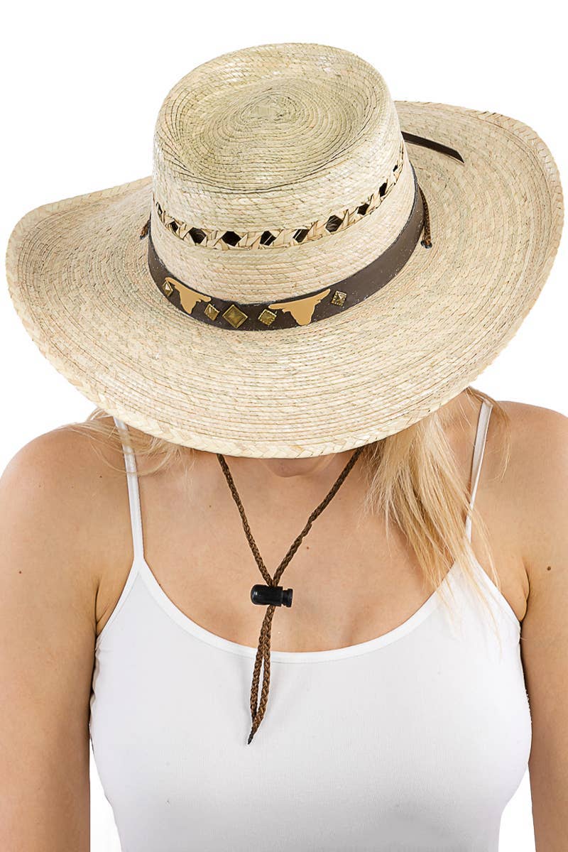 Cap Zone - Wholesale Cowboy Hat - Women's - Round Porkpie Crown Palm Straw Cowboy Hat17