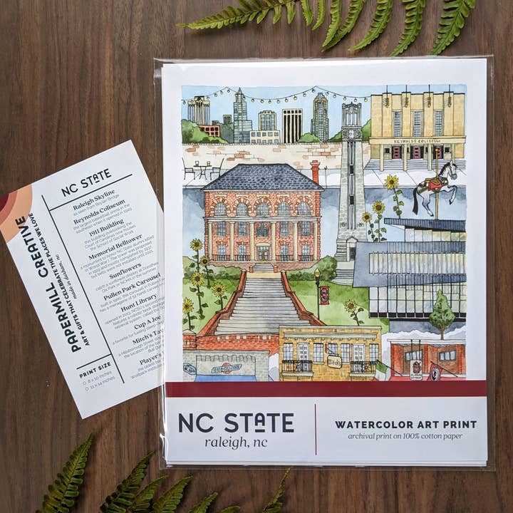 Papermill Creative - Wholesale Art Print - NC State, Raleigh North Carolina watercolor art print5