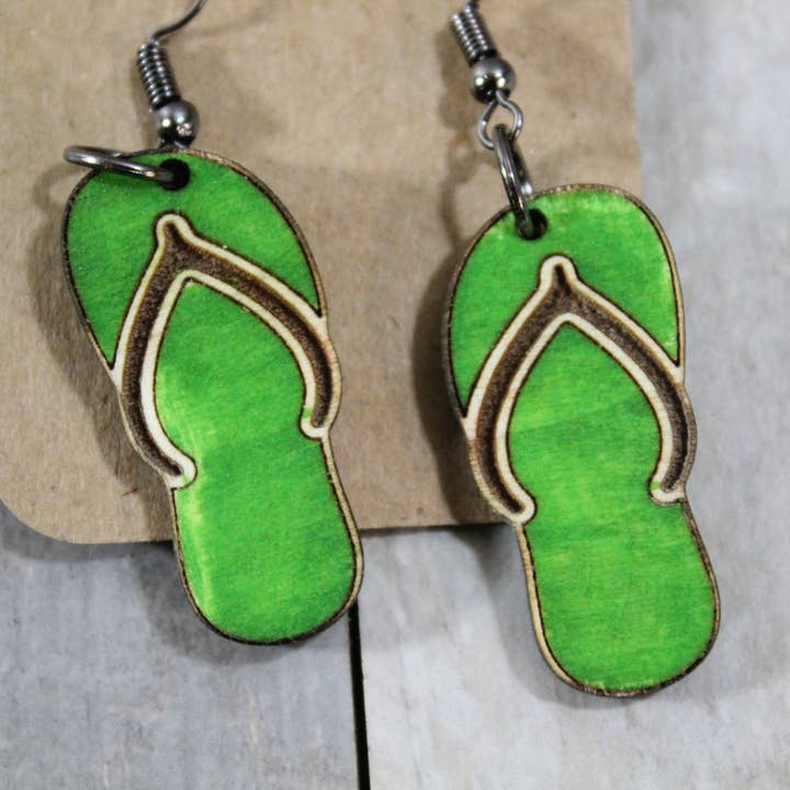 Raven Design - Wholesale Dangle earrings - Wooden Flip Flops Shoe //Earrings